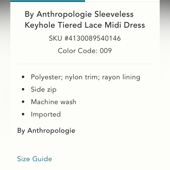 Anthropologie NWT Sleeveless Keyhole Tiered Lace Midi Dress size 12. - Picture 5 of 13
